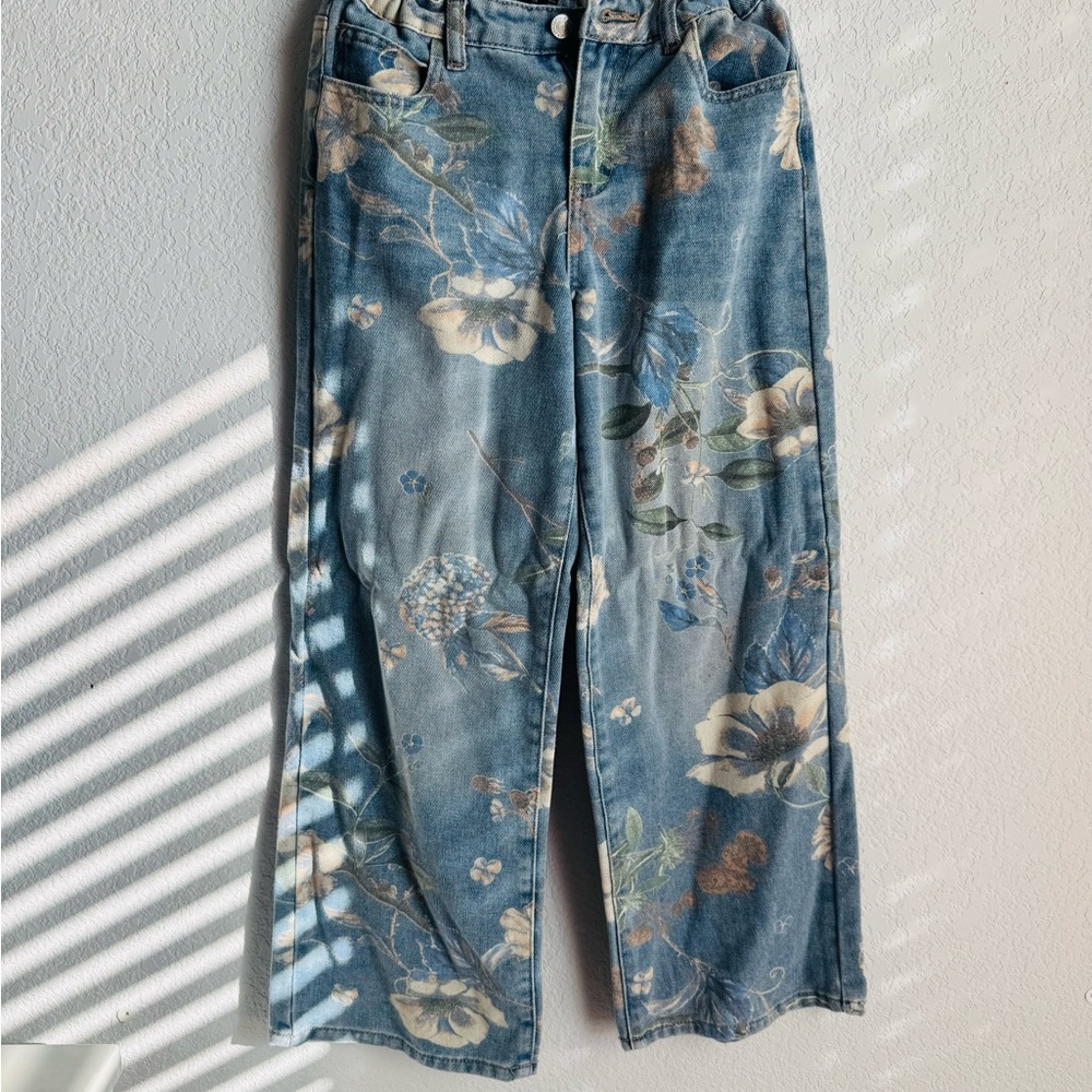 Forever 21 Kids Floral Print Denim Jeans